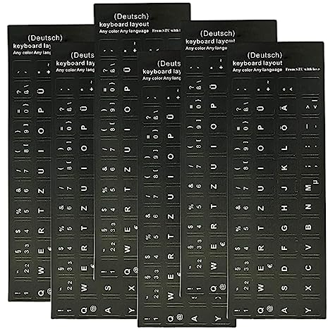 6 Feuilles Sticker Autocollant Clavier Allemand Compatibles Avec Tous Les Claviers Standards Claviers D'Ordinateur Portable Et Touches Apple (Noir)