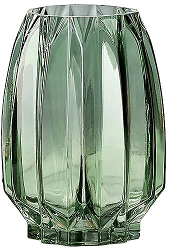 Lucky Bird Glasvase, modern, gerippte Glasvase für Blumen, Kerzen und dekorative Akzente, hohe/Kurze Glasvase für Tafelaufsätze, Tischdekoration (Grün, H 8 cm)