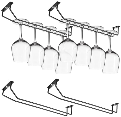 Yimerlen 14 Inch Black Wine Glass Rack, Under Cabinet Wine Glass Holder, Metal Stemware Rack Hanger for Kitchen Storage (4 Pack)