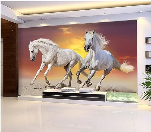 Wandbilder Wand Deko 3D-Wandbild mit weißem Pferd, 396 x 280 cm Wandaufkleber Kinderzimmer Wandsticker Wohnzimmer Sticker Hintergrund Wandbilder