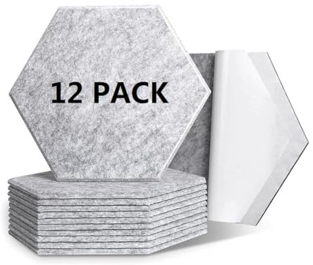 Warmiehomy Akustikpaneele 12 Stück Hexagon Akustikplatten Selbstklebend Akustikschaumstoff Akustik Panel Schalldämmung Schallschutz Wandpaneele für Wand, Decken, Tür, Studio, Büro, Wanddekoration Grau