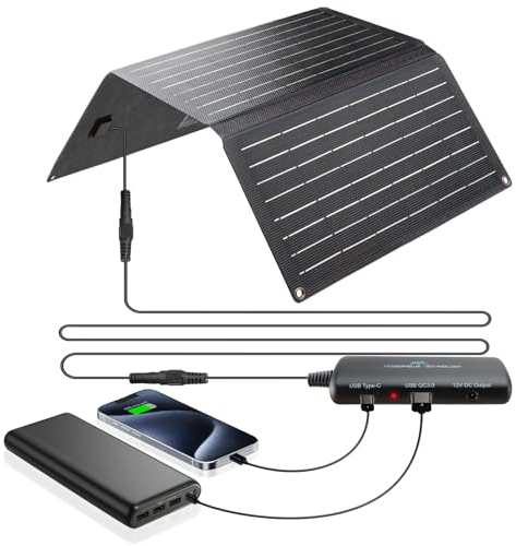 Ecosonique 20W Caricabatterie Portatile a Pannello Solare, DC 19V, USB-A QC3.0, USB-C PD18W con Hub di Alimentazione Staccabile, ETFE IP67 Impermeabile Pannello Solare Pieghevole Per Phones Powerbank