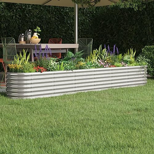 FENLAX Pflanzkübel aus Pulverbeschichteter Stahl 260x40x36 cm Silber Hochbeet Metall Hochbeet für Gemüse Pflanzenbeet Hochbeete Terrasse Hochbeet Balkon Pflanzenkasten Blumenbeet Hochbett Garten