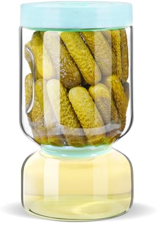 ZENS Gurkenglas mit Sieb, zum Umdrehen Einmachglas Gurkenbehälter Auslaufsichere, 1.5L Essiggurken Behälter Sanduhrgurken Flip Glas Pickle Jar, Luftdichte Saftabscheider Kimchi Behälter für Oliven