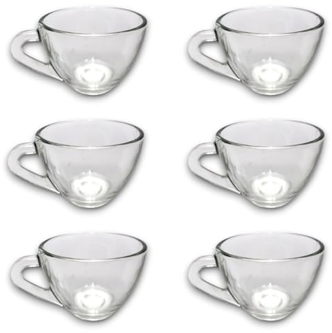 6x Tazzine da Caffè in Vetro Trasparente con Manico da 70ml, Capacità 7 cl, Modello Brasile per Espresso, Riutilizzabili e Lavabili in Lavastoviglie, ideali per bar, casa, ristorante