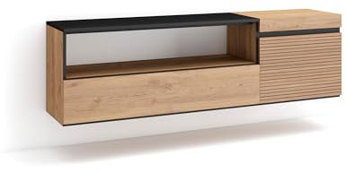 Skraut Home | Meuble TV | Banc Télé | Grand Espace de Rangement | 150x45x35cm | pour Les TV jusqu'à 65 | Suspendu, Mural | Style Moderne | Chêne