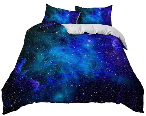 Bettbezug Drucken Bettwäsche Set 135 x 200 cm, Nachthimmel Der Milchstraße Bettwäsche-Set Erwachsener Teenager Kinder Deluxe Mikrofaser Weiche Navy Blau Bettbezug mit 2 Kissenbezüge
