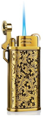 Briquet au butane QAQCDAHJI, coupe-vent, métal, rechargeable, portable, barbecue, rétro, or, Golden, métal