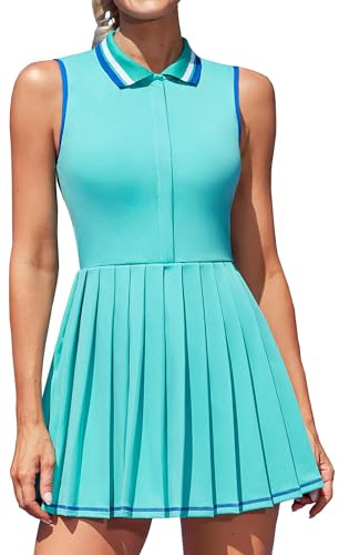 ATTRACO Tennis Dress for Ladies Golf Dress with Built in Shorts and Built in Bra Tennis Skirts with Pockets Athletic Dresses Aqua XS