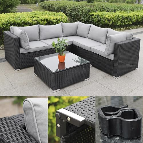 Calma Lux® Gartenmöbel Lounge Set| 3-7 Personen viele Modelle| inkl. extra Dicke Kissen | Outdoor Loungemöbel Sitzgruppe Essgruppe Garnitur | klassisch Schwarz (Hawaii)