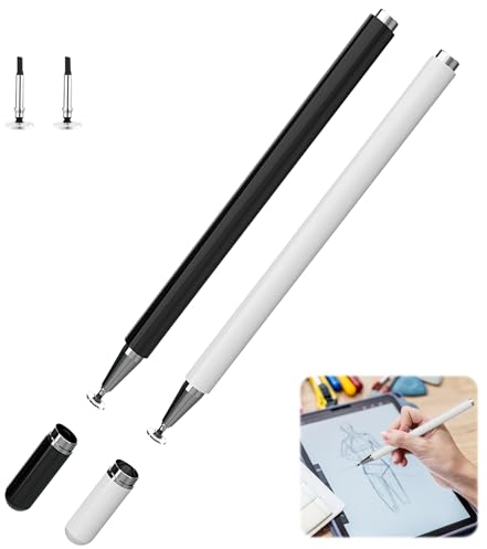 2 Pièces Stylet Tablette Tactile, Stylets pour écrans Tactiles, Stylets Capacitifs Universels avec Pointe de Disque, Compatible avec Apple iPhone iPad Samsung Huawei Xiaomi pour Dessin et Navigation
