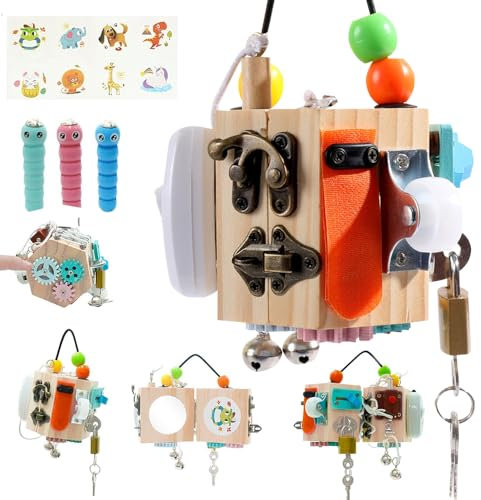 HOVCEH Motorikwürfel, Busy Activity Cube, 14 in 1 Aktivitätswürfel aus Holz, Motorikspielzeug Baby Activity Würfel, Montessori Lernspielzeug für Kleinkinder ab 3 Jahren, Holzspielzeug Geschenk