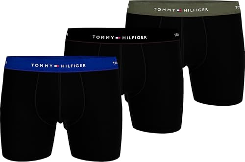 Tommy Hilfiger Herren 3er Pack Boxershorts Briefs aus Baumwolle, Mehrfarbig (WDG Blu/Blk/Utlty OLV), XL