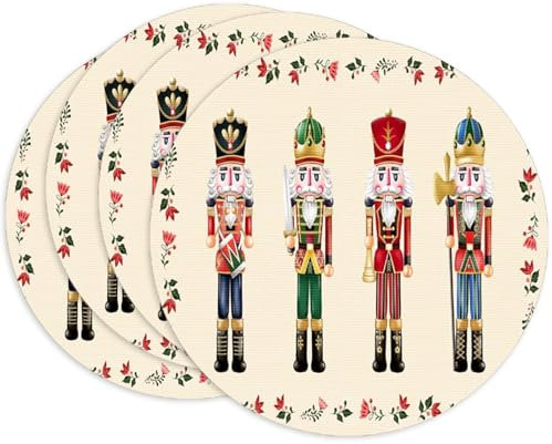 4 Pezzi Sottopiatti Natalizi, 35 cm Tovagliette Natalizie Rotonde, Lino Tovagliette Lavabili, Antiscivolo Sottopiatti Natale, Sottopiatto Natalizio Per La Tavola E Decorazioni Natalizie