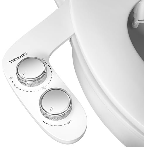 WATERLACE Accessorio per bidet per WC, doppio ugello con sedile WC autopulente, bidet ultra sottile non elettrico per WC esistenti, lavaggio posteriore/femminile con pressione dell'acqua regolabile