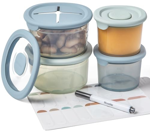 Moonkie 4-Pack Babybrei Einfrieren Behälter Silikon | Beikost Baby Zubehör | Lecksicher Babynahrung Aufbewahrung | 2x 4oz(120ml)+2x 8oz(240ml)