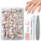 DMQ Ballet Ombre Press on Nails Short, 240Pcs French Pink Gradient False Nails, Acrylic Coffin Fake Nails Pink Tips, 12 Sizes Glossy Full Cover Stick on Nail for Women Girls Nails Art