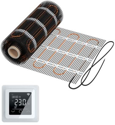 Elektrische Fußbodenheizung: Zweiader-Heizmatte WARMON CLASSIC LIGHT 100 W/m² für Fliesen mit Touch Thermostat 750-Serie, Thermostat:MCS 750 WiFi - Weiß, Mattengröße:14 m²