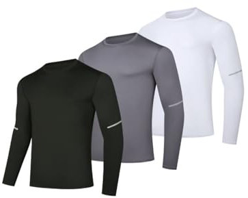 fovdtaa 3 Pack Men's Long Sleeve Crew Neck Shirts T-Shirt Workout Running Tops Gym Breathable Sports Shirts T Shirt Long Sleeve Sports Tops White L