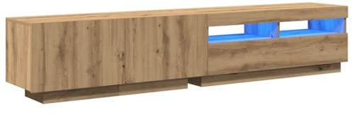 vidaXL TV-Schrank mit LED-Leuchten Artisan-Eiche 200x35x40 cm, TV-Ständer, TV-Lowboard, TV-Tisch, TV-Sideboard, TV-Möbel, HiFi-Schrank, Medienschrank