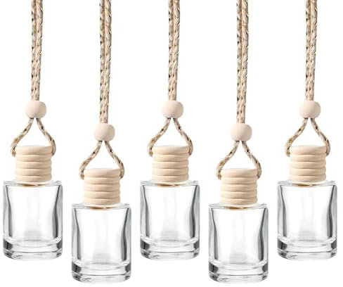 5 Pcs Air Freshener, Bottles,Refillable Perfume Essential Oil Diffuser Empty Glass Car Hanging Diffuser for Car Home Office,5ml