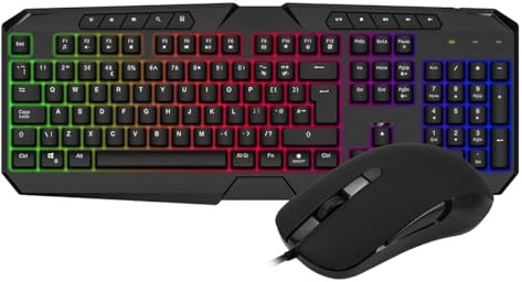 CiT Avenger Rainbow Gaming Keyboard and Mouse Set, Rainbow LED,Gaming Keys, Multimedia Functions, 4 Button Mouse (800-1200-1600-2400 DPI) USB Wired Desktop Combo, UK Layout, For PC | Black