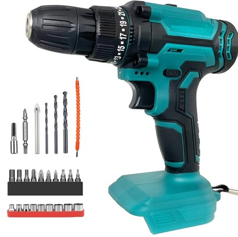 Akku Bohrschrauber 18V, Ersatz für Makita 18V BL1850,mit 26tlg Zubehör, 2-Gang, 25+3 Drehmomenteinstellung,LED-Licht,für Hausreparatur, Heimwerker(Ohne Batterie)