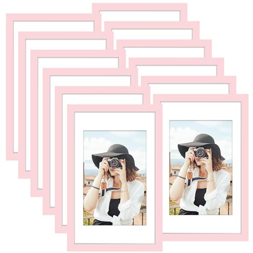 Picrit Lot de 12 cadres photo de 27,9 x 43,2 cm, affichage de 20,3 x 30,5 cm avec passe-partout ou 27,9 x 43,2 cm sans passe-partout, rose