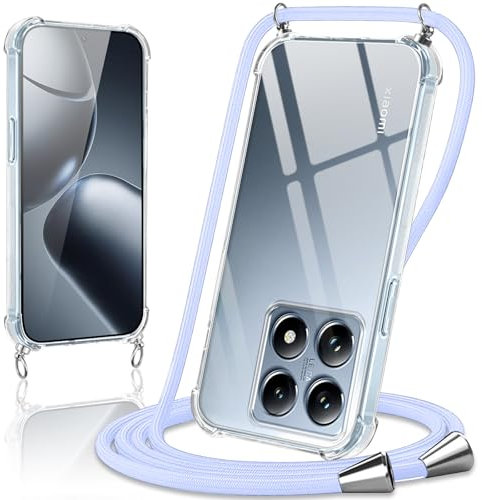 Coiwxmoi Coque avec Cordon pour Xiaomi 14T 6.67, Collier Réglable Téléphone Étui Portable Lanyard Case Transparent Ultra Souple Silicone TPU Housse Antichoc Protection Cover pour Xiaomi 14T, Violet