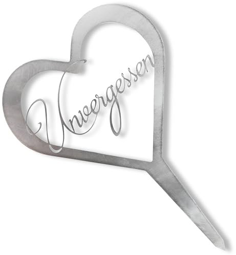 Rostikal Metall Schild Herz Unvergessen - Wetterfester Grab Deko Stecker und langlebiges Gedenkschild für Gärten und Friedhöfe als liebevolles Andenken an verstorbene Menschen oder Haustiere