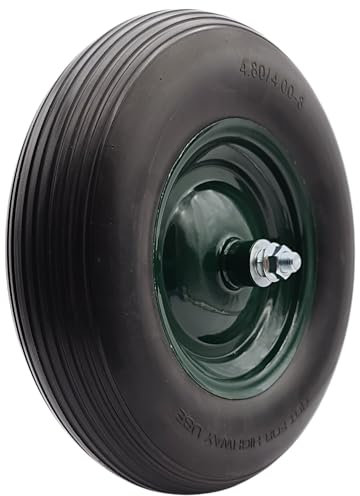 HERO Schubkarrenrad Vollgummi PU Ersatzrad 4.80/4.00-8 Schubkarrenreifen Reifen mit Metallfelge & Kugellager Gummirad Schubkarre Sackkarre Rad Luftrad Reifen Grün Ø 390mm Tragelast 95kg