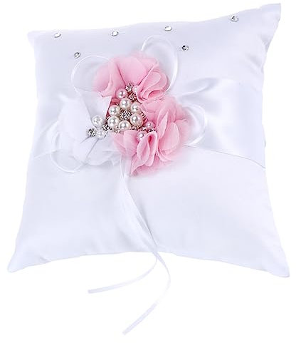 Homoyoyo Ringträgerkissen Mit Perlen Und Blumenverzierung Für Hochzeiten Kissen Weiß Für Zeremonien Und Blumenmädchen