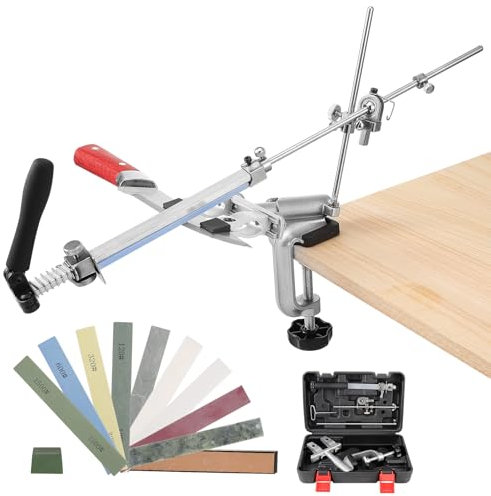 Faankiton Afilador De Cuchillo Profesional RX009, Sistema de Afilador de Cuchillos de Ángulo Fijo Rotación de 360°, Afiladores Manuales para Cuchillos 15-30° Ángulo con 9 Piedras de Afilar