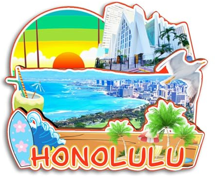 Quwsne Kühlschrankmagnet Honolulu Hawaii Amerika Kühlschrankmagnet Stadt Reise Souvenirs Touristengeschenke 3D klassische Sehenswürdigkeiten handgefertigt Handwerk Heimdekoration -4161