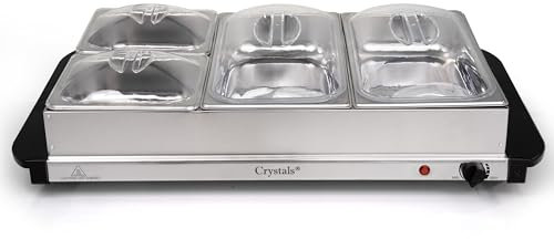 Crystals 4 Section Electric Food Warmer Buffet Server – Compact Buffet Warmer with 4 Trays – Electric Food Warmer Buffet Server for Home, Parties & Special Events(2x2.5L + 2x1.2L Buffet Server)