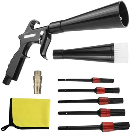 Pistolet de Nettoyage Voiture Haute Pression – Soufflette à Air avec 2 Buses, Compatible Compresseur, Outil de Nettoyage Intérieur pour Poussière et Saletés, Kit Détailing Auto