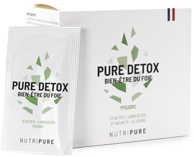 Nutripure | Pure Detox Foie | Soutien complet de la détoxification hépatique | 4 extraits brevetés (Chardon-Marie, Artichaut, Chou Kale, Choline) | Cure de 21 jours (21 sachets)