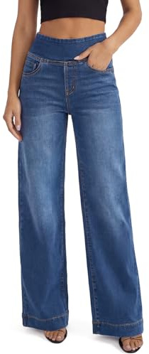 UCOOLYN Vaqueros Elásticos Mujer,Pantalón Vaquero Ancho Tiro Alto Azul Marino Pierna Ancha Holgada Sweatpants Jeans Women Wide Leg