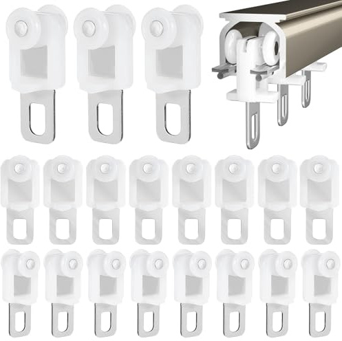 YARNOW 50 Stück Vorhangschienenrollen Gardinenrollen Gleiter für Vorhangschienen Deckenmontage Gardinengleiter mit Haken Laufrollen Ersatz Set für Vorhang Schienensystem Weiß 3x1.2 cm