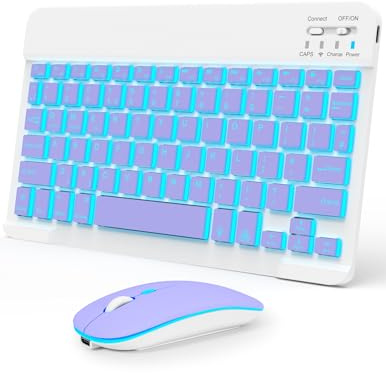 Nsyee 7-Color Bluetooth Keyboard and Mouse for iOS/Windows/Android | UK Layout Wireless Keyboard and Mouse, Backlit, Rechargeable & Quiet Typing, Slim & Portable Design, Wide Compatibility