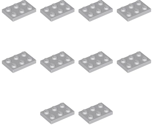 LEGO Brick Plate 2 x 3, Part 3021 (Light Bluish Gray, 10, Bricks)