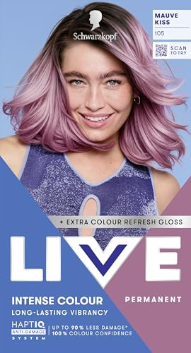 Schwarzkopf LIVE Intense Colour Hair Dye, 105 Mauve Kiss | Permanent Hair Dye, HaptiQ Anti-Damage System, Long-Lasting Results, with Colour Refresh Gloss