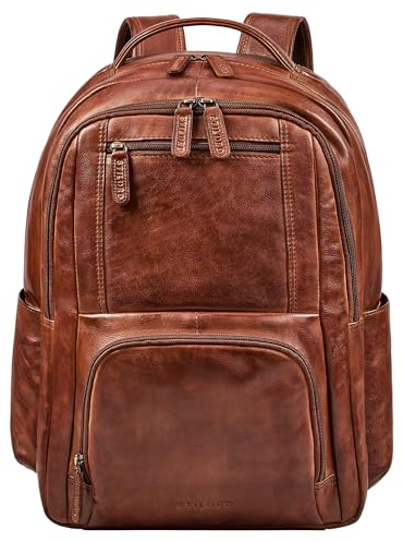 STILORD Evan Großer Business Rucksack Herren Leder Laptoprucksack 15.6-16 Zoll | Vintage Lederrucksack Männer Echtleder Arbeitsrucksack mit vielen Fächern, aufsteckbar Farbe:brandy - cognac