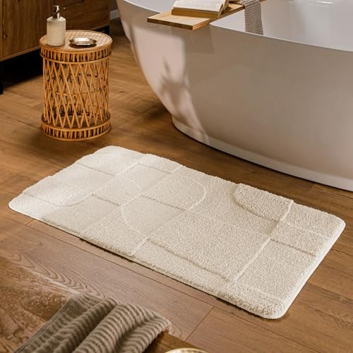 Wecon Home Badteppich Davie, 55 x 65 cm, Creme weiß | Uni Hoch-Tief, waschbar 30°C, rutschhemmend