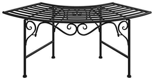 Qnhdfrt Baumbank 113 cm Schwarz, Halbrund aus Stahl, Sitzbank für den Garten, Elegante Metallbank für Bäume, Sitzgelegenheit für Terrasse, Montage erforderlich