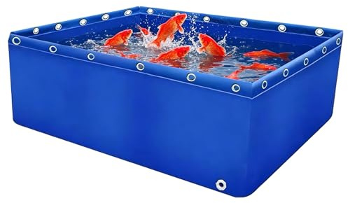 Yopappol Piscina per Pesci in Tela Pieghevole per Interni/Esterni, Laghetto Fuori Terra con Occhielli in Metallo per Koi, Serbatoio in Tela Rettangolare con Valvola di Scarico(4x2x1.2m)