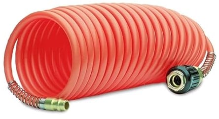 Pollin-Choice Druckluft-Spiralschlauch 5000/6, Rot, Metall, Schlauch, 6 mm, 5 m, 198 g, 1 Stück, Werkstatt, Garage, Handwerksbetriebe