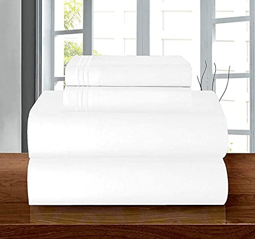 Elegant Comfort Parure de lit 4 pièces en coton égyptien de 1500 fils, douce, de qualité hôtelière haut de gamme, infroissable, plus confortable, drap-housse avec élastique tout autour, poche profonde