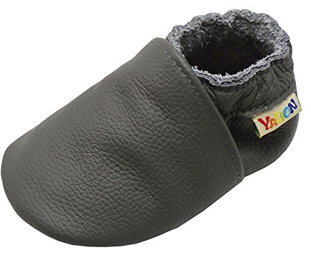 YALION Baby Weicher Leder Lauflernschuhe Krabbelschuhe Babyschuhe Babyhausschuhe, 20-21 EU, Grau