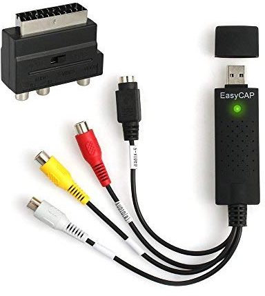 AUTOUTLET Capturadora de Video y Audio USB 2.0, Convertidor VHS a DVD Digital, Adaptador de Captura Scart a RCA/S-Video, Cable RCA para Edición de Postproducción para Windows 10/8/7/Vista/XP